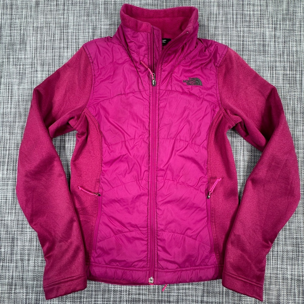 The North Face Womens Small Agave Mash-Up Jacket Pink Quilted Fleece Full Zip